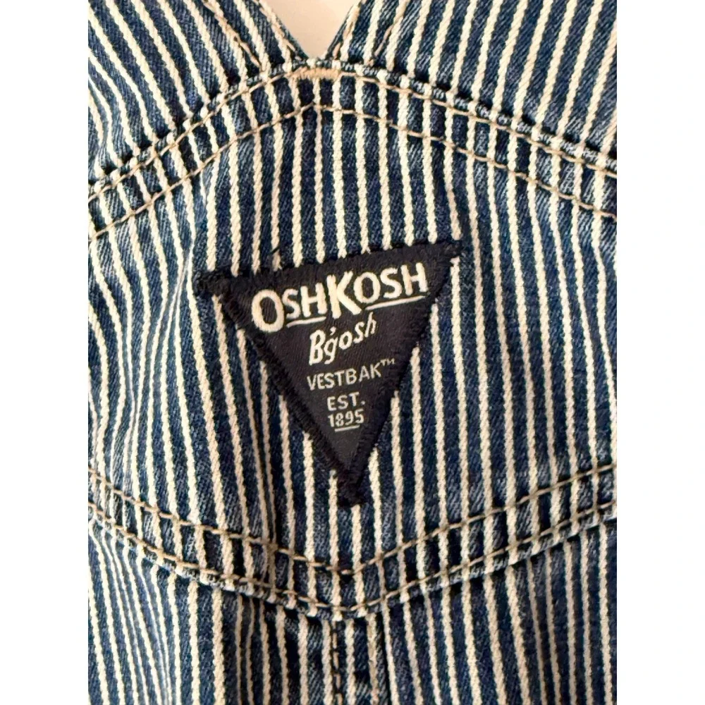 OshKosh B'gosh Bib Overalls Blue Railroad Striped Denim One Piece 2015 12 months